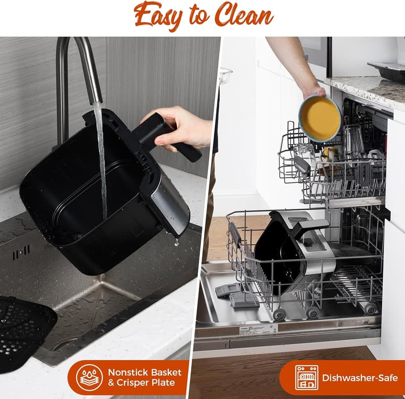Kitchen Elite®Air Fryer with 360° turbo airflow technology, 8 Preset Functions, 8 Qt Family Size with Probe Thermometer ,Nonstick Square Air Fryer Basket with Window, Auto Shut Off Feature, Black