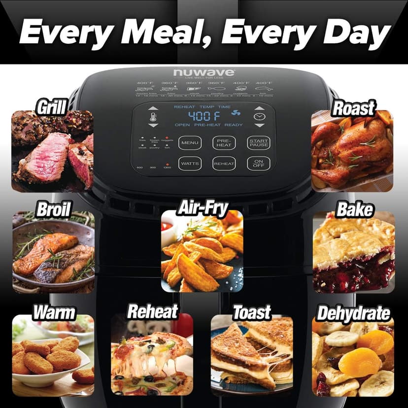 NUWAVE Brio 3-Quart Digital Air Fryer One-Touch Digital Controls, 6 Easy Presets, Precise Temperature Control, Recipe Book, Wattage Control, Preheat and Reheat