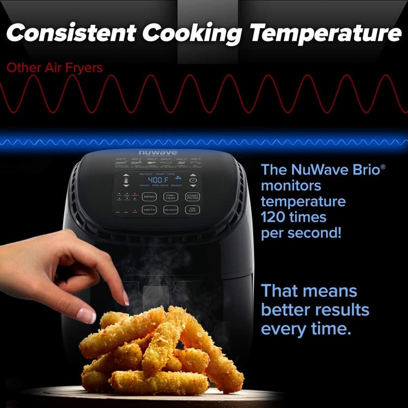 NUWAVE Brio 3-Quart Digital Air Fryer One-Touch Digital Controls, 6 Easy Presets, Precise Temperature Control, Recipe Book, Wattage Control, Preheat and Reheat