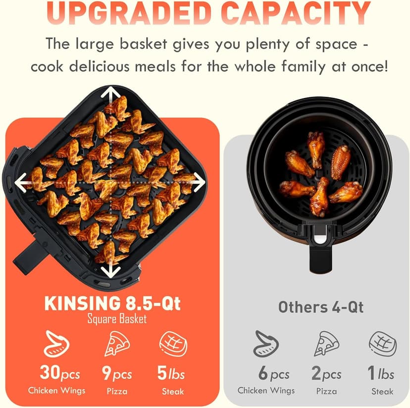 Air Fryer 8 in 1, Large 8.5 QT Airfryer with Easy View Windows,MAX 450℉ for Crispy, 85% Less Oil, Fast Roast, Preheat, Shake, Bake, Non-Stick Basket for Easy Clean, With Professional Recipes