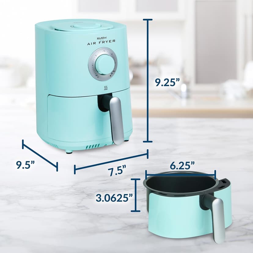 Nostalgia Personal Air Fryer 1-Quart, Compact Space Saving, Adjustable 30 Minute Timer and Temperature Up To 400℉, Non-Stick Dishwasher Safe Basket, Portion Control, Aqua