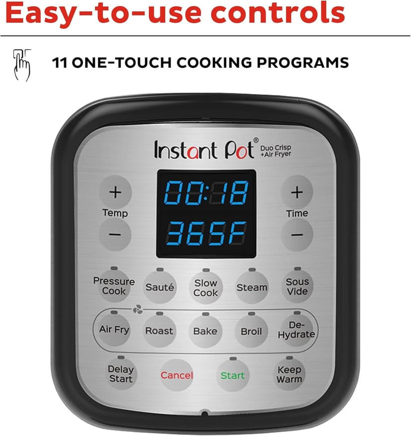 Instant Pot Duo Crisp 11-in-1 Air Fryer and Electric Pressure Cooker Combo with Multicooker Lids that Air Fries, Steams, Slow Cooks, Sautés, Dehydrates, & More, Free App With Over 800 Recipes, 6 Quart
