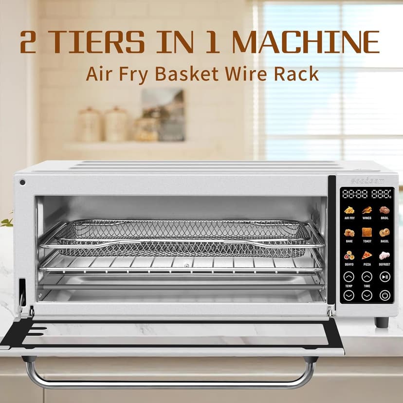 SEEDEEM 9-in-1 Air Fryer Oven, 16-Quart Countertop Convection Oven with Toaster, Broil, Pizza, Toaster Oven & Dehydrator, Large Capacity Kitchen Appliance in Pink, Silver, Black