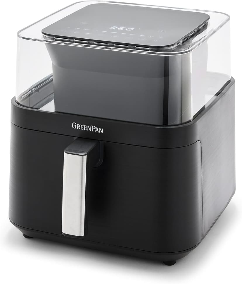 GreenPan Clearview Extra Large 7QT Air Fryer, 360° Clear Window, PFAS-Free Ceramic Nonstick Drawer and Tray, Heat to 400°F, 13-Presets, Shake Reminder, Keep Warm, Delay Start, Dishwasher Safe Parts