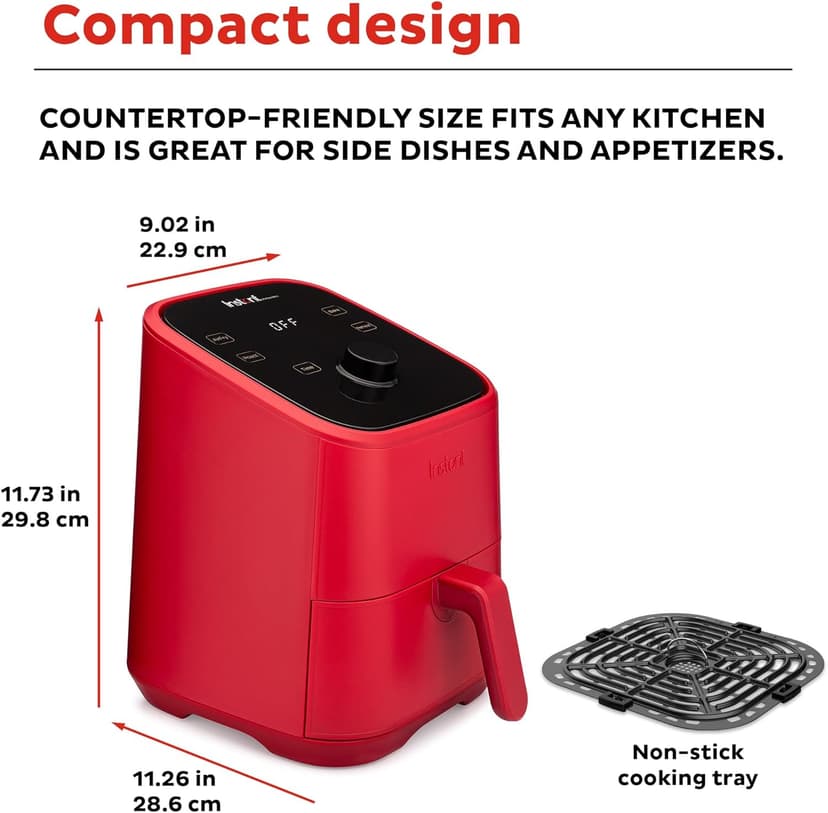 Instant Pot Vortex 2QT Mini Air Fryer, Small Air fryer that Crisps,Reheats,Bakes,Roasts for Quick Easy Meals,Includes over 100 In-App Recipes, is Dishwasher-Safe, from the Makers of Instant Pot, Red