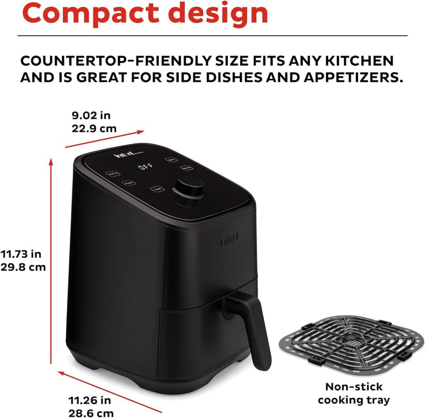 Instant Pot Vortex 2QT Mini Air Fryer,Small Air fryer that Crisps,Reheats,Bakes,Roasts for Quick Easy Meals, Includes over 100 In-App Recipes,is Dishwasher-Safe, from the Makers of Instant Pot, Black