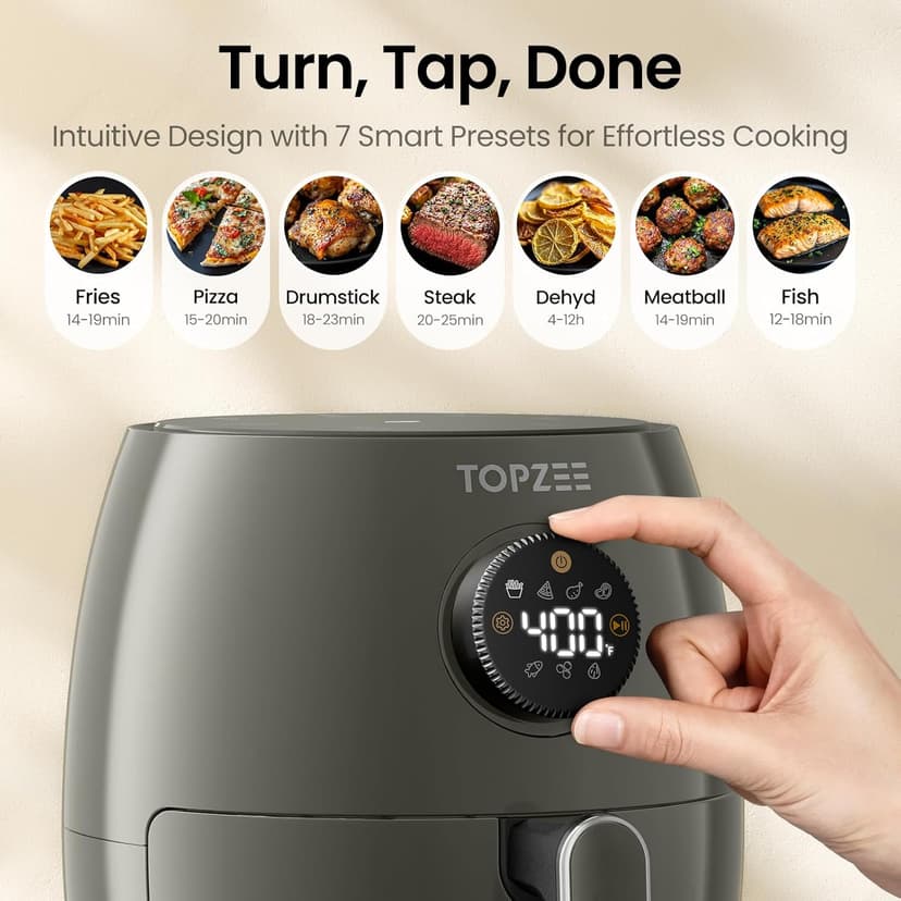 Small Compact Air Fryer, 2.1QT, 4-in-1 Small Mini Airfryer, Bake, Roast, Reheat, 98% Less Oil, Adjustable Temperature Control w/ 60min Timer, Quiet, Nonstick & Dishwasher Safe, BPA-Free, Grey