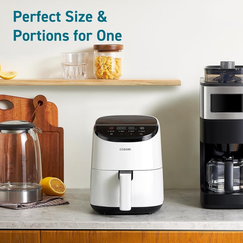 COSORI Air Fryer 2.1 Qt, 4-in-1 Small Mini Airfryer, Bake, Roast, Reheat, 97% Less Oil, Compact & Quiet, Nonstick & Dishwasher Safe Basket, 30 In-App Recipes with Nutrition Facts, Auto-Shut Off, White