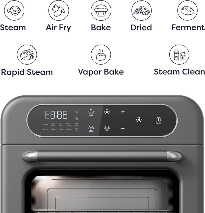 CIARRA Steam Oven Countertop with Air Fryer, 8 in 1 12L Mini Convection Oven with Steam, Rapid Steam, Air Fry, Vapor Bake, Steam Clean, Bake, Dried, Ferment, Grey