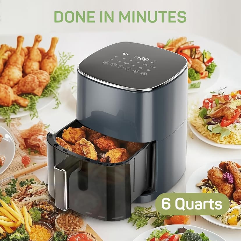 Air Fryer, 6-Quart with Viewing Window, 12-in-1 Functions - Air Fry, Roast, Reheat, Dehydrate, Bake, Steam, and More, 400°F Max Temperature
