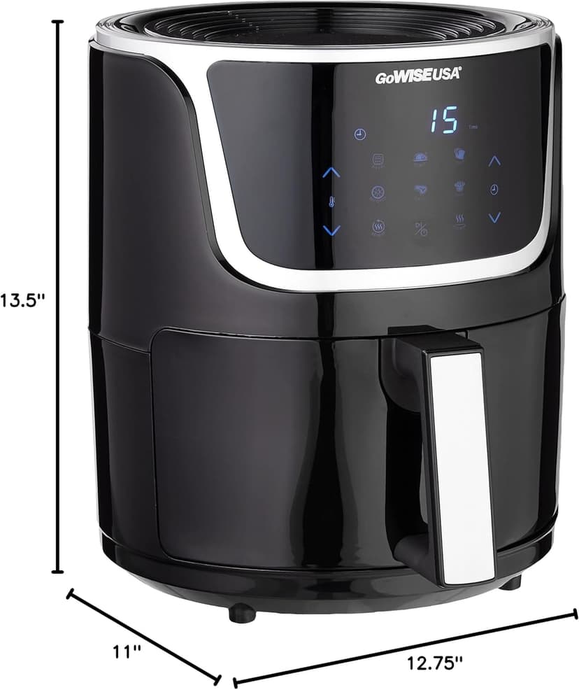 GoWISE USA GW22966 Fryer & Dehydrator Electric Air Fryer with Digital Touchscreen + Recipe Book, 5-Qt, Black/Silver