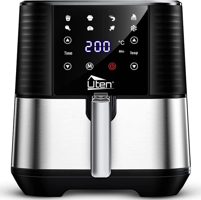 5.5L Air Fryer, Electric Oilless Cooker with LED Digital Touchscreen, 7 in 1 Uten Hot Oven Cooker, 6 Quart Large Stainless Steel Non-Stick Air Frier Pot, 1700W(Silver Black)