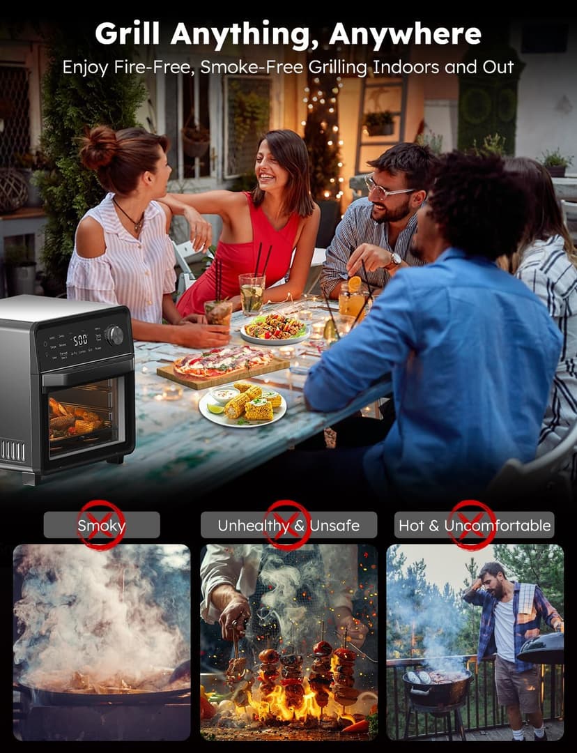Nuwave Plug-In Grill Air Fryer Oven Combo w/Sheath Heaters, Authentic Char Flavor, 2024 New Convection System, 2X More Even, 100 Presets, Smarter Probe, 50-550°F, Stainless Steel