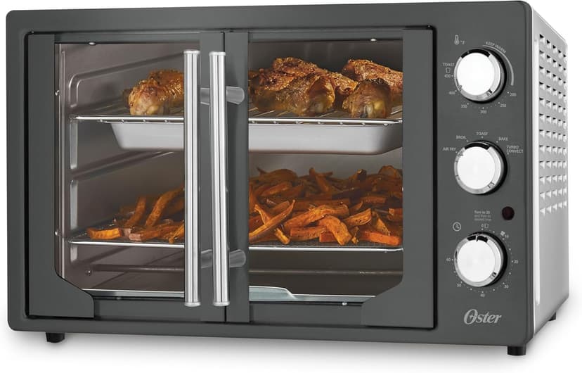 Oster Extra Large French Door Air Fryer Oven, 6 Cooking Functions, 60-Minute Timer, Stainless Steel Countertop Appliance