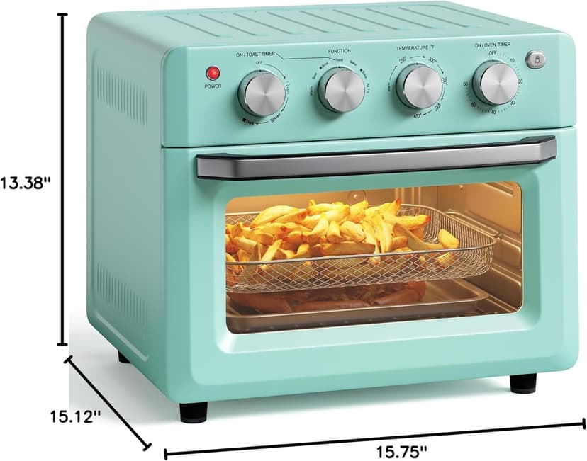 SIMOE 19QT Oven & Toaster, Retro Air Fryer + Convection Toaster Oven, 7 in 1 Combo with Bake, Toast, Broil & Warm Options, 5 Accessories & Recipe Book, Stainless Steel, 1550W, (Turquoise)