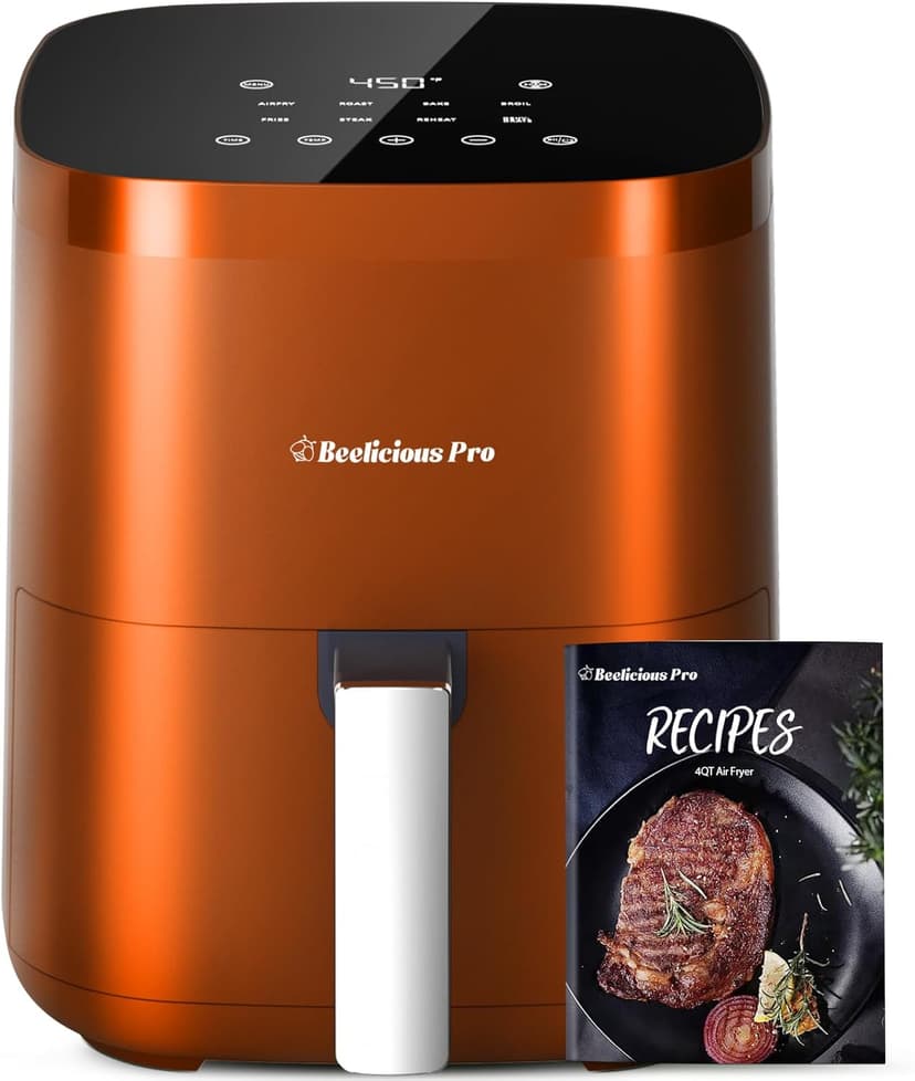 Air Fryer, Beelicious 8-in-1 Smart Compact 4QT Air Fryers, Shake Reminder,450°F Digital Airfryer with Flavor-Lock Tech, Dishwasher-Safe & Nonstick,Fit for 1-3 People, Orange Red