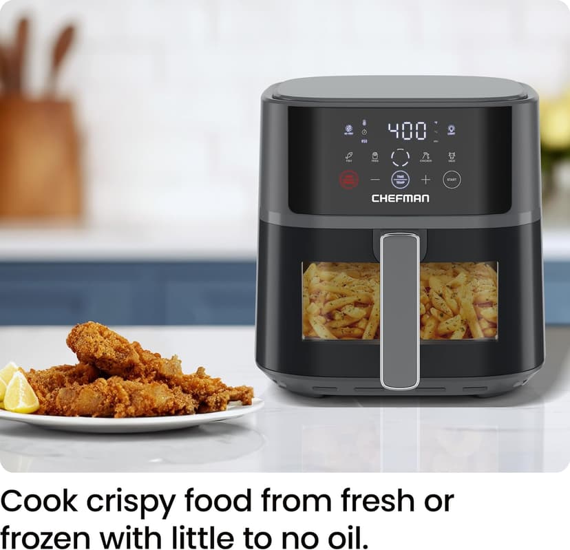 Chefman Air Fryer – 6 QT Compact Airfryer for Quick & Easy Meals, Features Hi-Fry Technology for Extra Crisp, Easy-View Window, Touch Controls with 4 Presets, Nonstick & Dishwasher Safe Basket - Grey