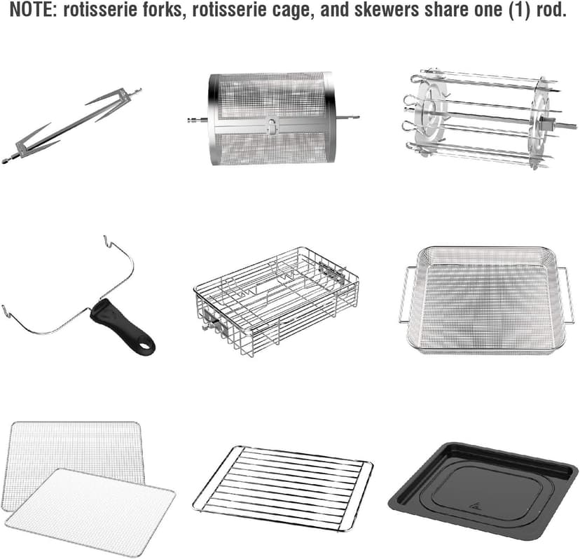 GoWISE USA GW44800-O Deluxe 12.7-Quarts 15-in-1 Electric Air Fryer Oven with Rotisserie and Dehydrator + 50 Recipes QT, Black/Silver