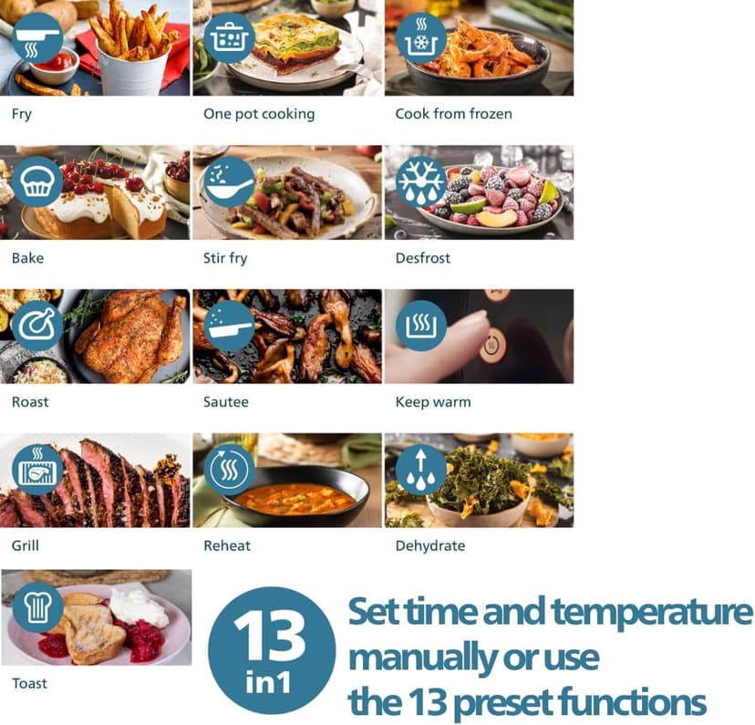 Philips Air Fryer 2000 Series 13-in-1 functions, 6.6 Quarts, Compact Design with Cooking Window, Black, (NA230/00)