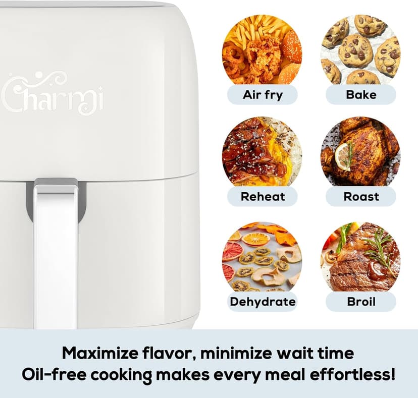 Charmi Large 5QT Air Fryer, Stylish Retro Design, Beautiful Vintage Inspired, Digital Touchscreen, 8-in-1 Cooking Presets, Dishwasher Safe, Nonstick Basket (Lunar White)