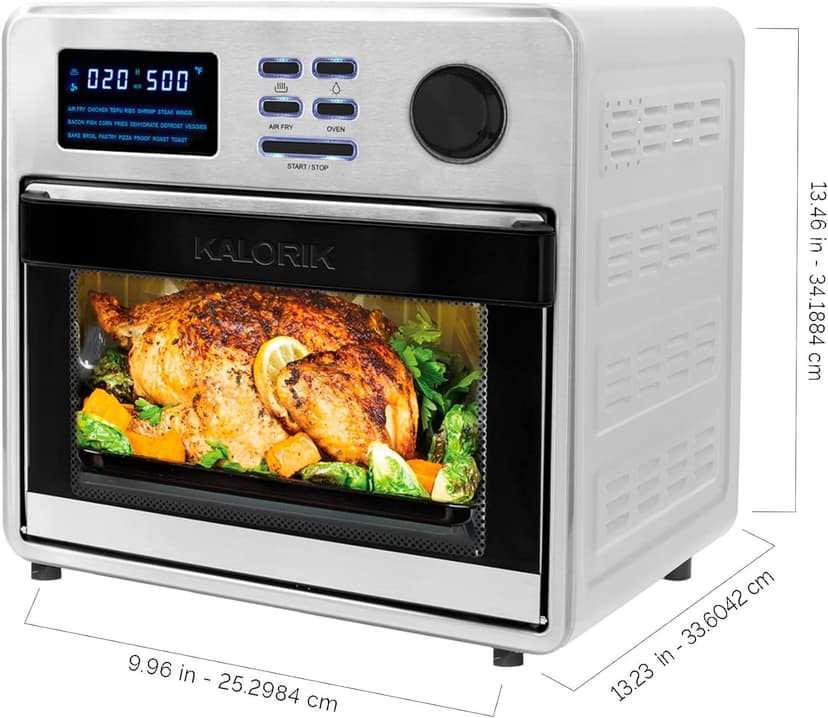 Kalorik MAXX® Digital 16-Quart Air Fryer Oven, 9-in-1 Countertop Toaster Oven and Air Fryer Combo, 21 Smart Presets, 9 Easy-to-Clean Accessories, 1600W, Stainless Steel, AFO 50932 OW