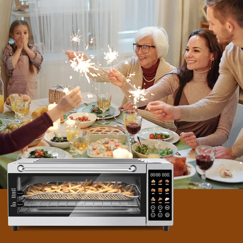 SEEDEEM 9-in-1 Air Fryer Oven, 16-Quart Countertop Convection Oven with Toaster, Broil, Pizza, Toaster Oven & Dehydrator, Large Capacity Kitchen Appliance in Pink, Silver, Black