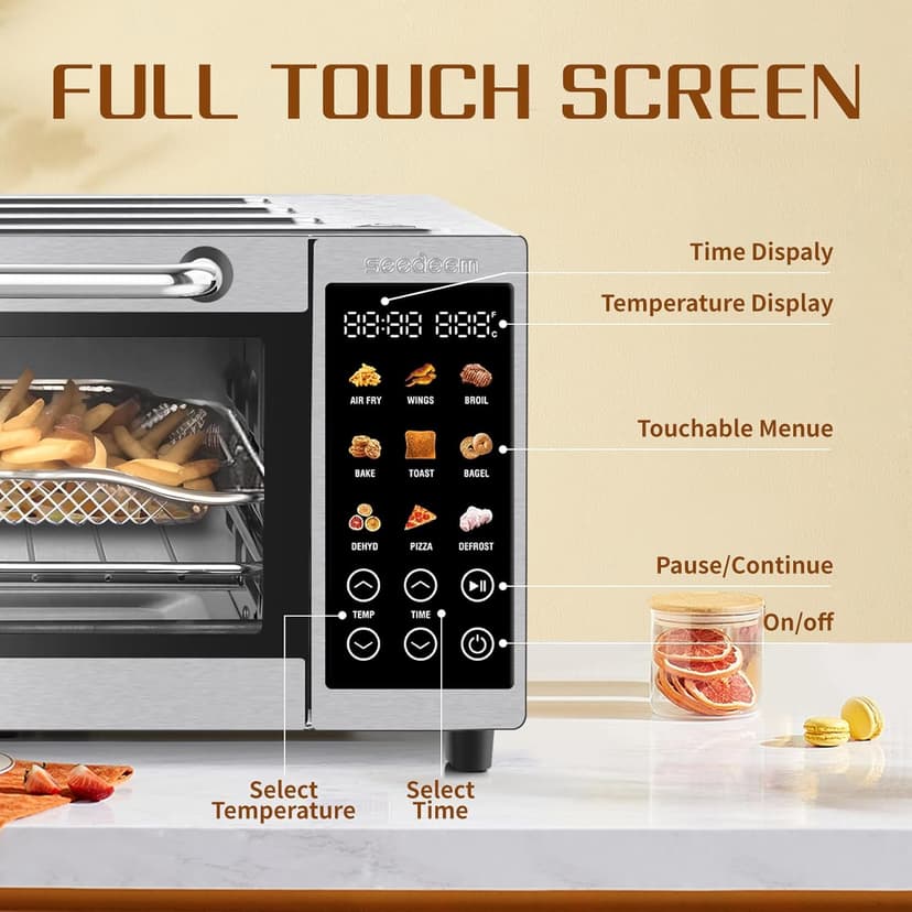 SEEDEEM 9-in-1 Air Fryer Oven, 16-Quart Countertop Convection Oven with Toaster, Broil, Pizza, Toaster Oven & Dehydrator, Large Capacity Kitchen Appliance in Pink, Silver, Black