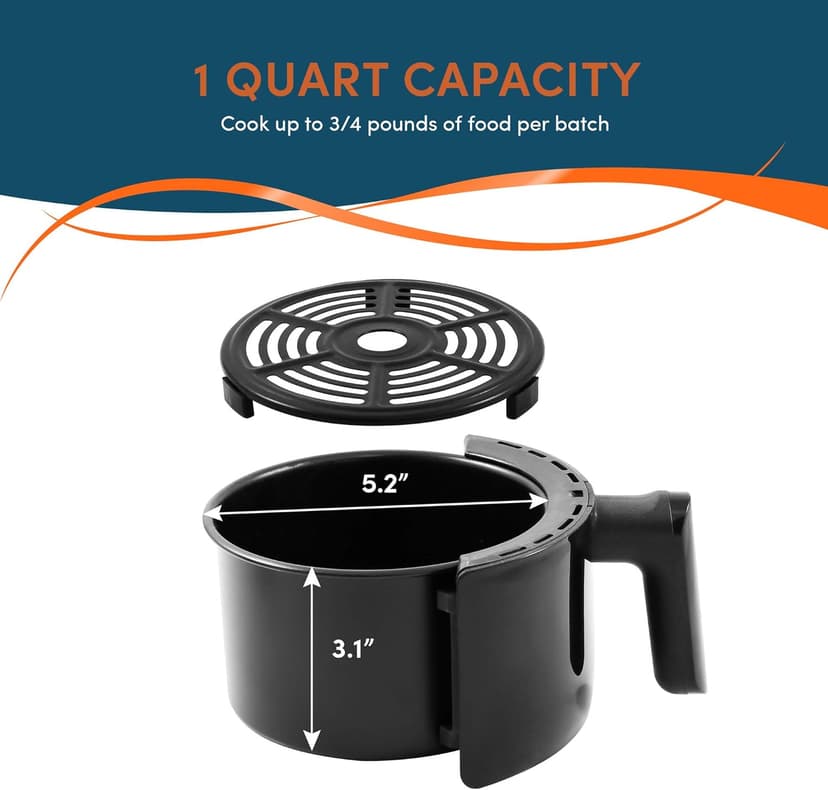 Elite Gourmet EAF-1121X Personal 1.1 Qt. Compact Space Saving Electric Hot Air Fryer Oil-Less Healthy Cooker, Timer & Temperature Controls, 1000W Black