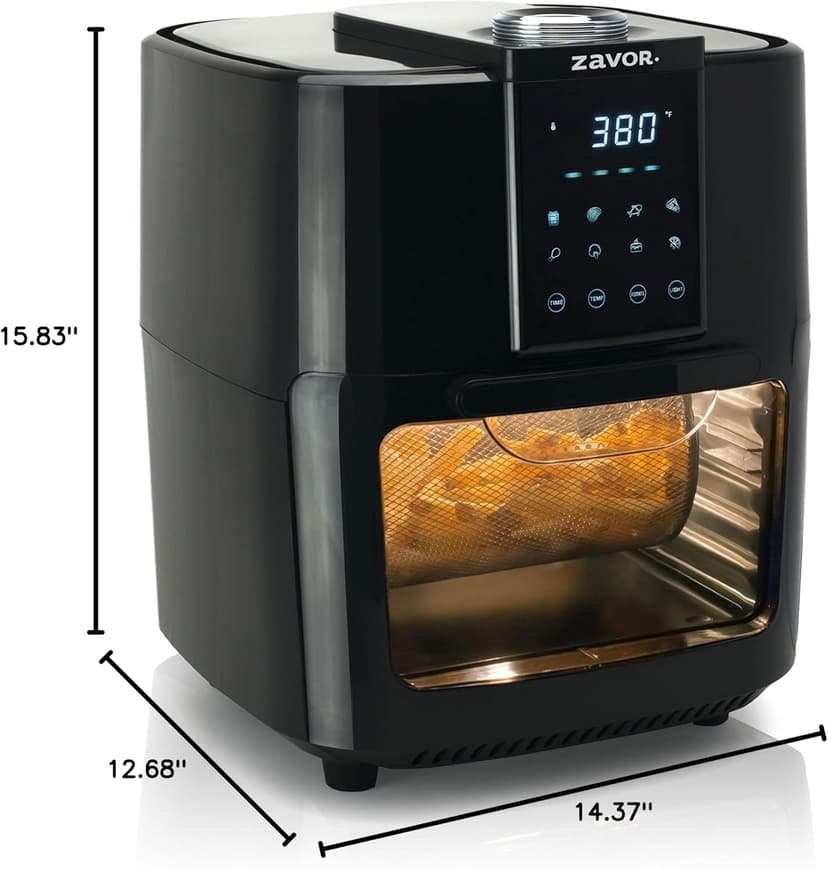 Zavor Crunch 12 Qt Air Fryer Dehydrator Combo with Rotisserie, Toaster Oven, Grill, Roaster & Convection Oven Functions | 8 Presets, Large Capacity, Accessories & Recipe eBook, Black