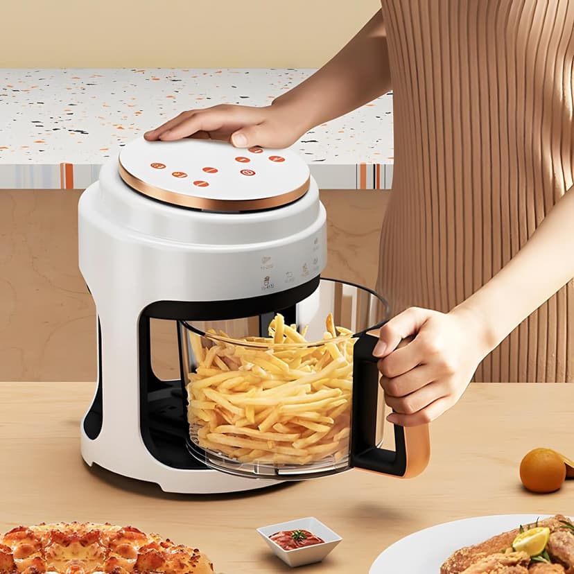 Glass Air Fryer,1100W 4.2Qt Smart Compact Air Fryers,360° Viewing Window,3d Three-Dimensional Hot Air Circulation Evenly,Cooks Quickly, 95% Less Oil for Healthier Meals, Easy To Clean,White