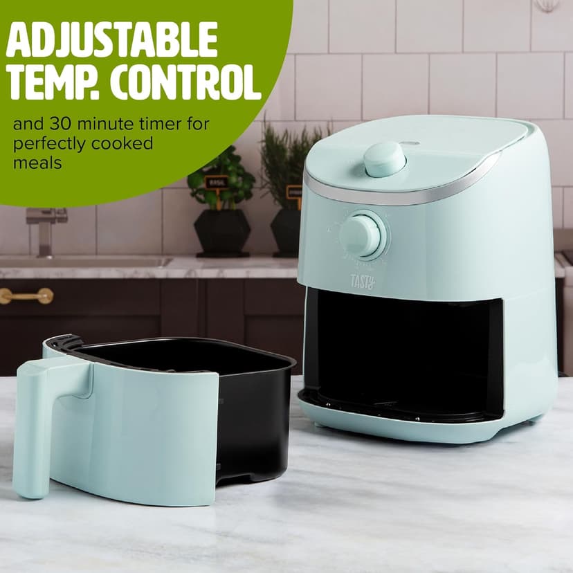 Personal Air Fryer, Healthier Meals in Minutes, Adjustable Temp Control up to 400°F, Easy-to-Use Design, Nonstick Basket and Tray Made without PFAS, PFOA, PFOS & PTFE, 900 Watts, 2-Quart, Aqua