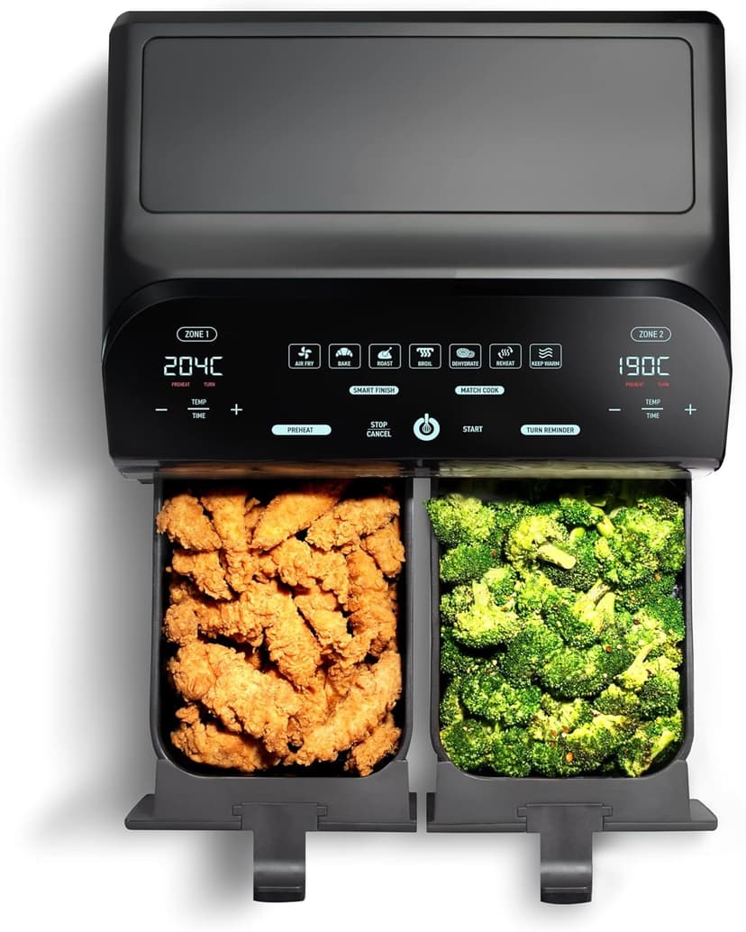 Gourmia 10-Quart/9.4 Liter Capacity Dual Basket Digital Air Fryer, with Smart Finish & 7 Cooking Functions