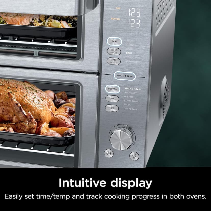 Ninja Air Fryer & Toaster Oven, Double Stack XL, Countertop Oven, 12-in-1 Fits 4.5lb Chicken, Pizza, Bagel, 6lbs of Wings, SmartFinish Cook 2 Different Meals at the Same Time, Stainless Steel, DCT601