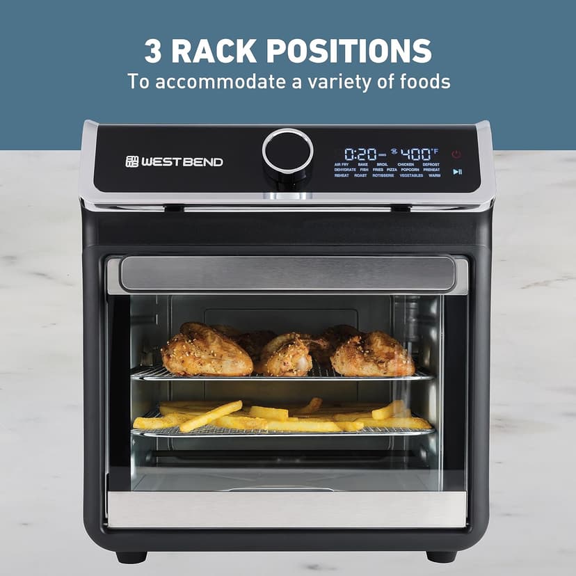 West Bend Air Fryer Oven 15-Quart with Digital Controls Easy-View Door and 16 Cooking Presets, Includes Eight Accessories, 1000-Watts, Black