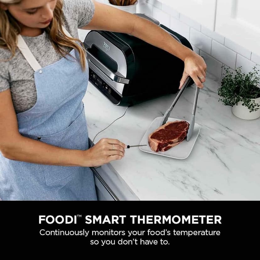 Ninja Indoor Grill, Foodi Smart XL 6-in-1 Indoor Grill with Air Fry, Roast, Bake, Broil & Dehydrate, Smart Thermometer, Black/Silver, FG551