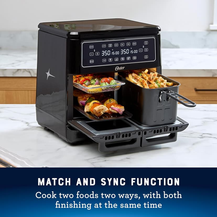 Oster 11-Quart Flex Air Fryer Oven, Dual Air Fryer with 2 Cooking Zones, Double Air Fryer with 6 Cooking Functions, Large Air Fryer with 2 Frying Baskets
