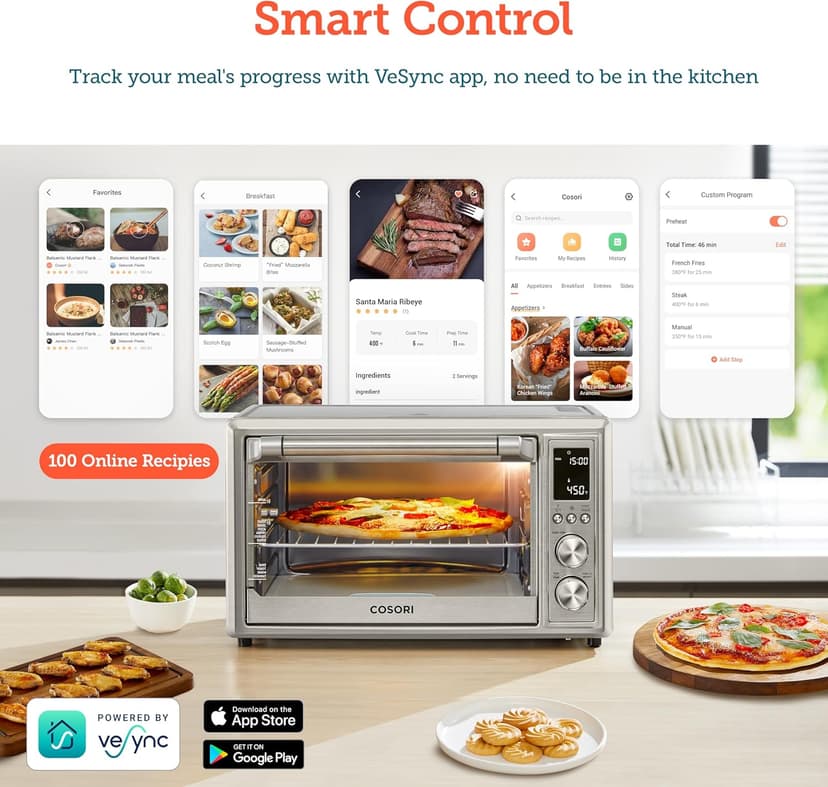 COSORI Air Fryer Toaster Oven Combo 13-in-1, 32Qt APP & Voice Control Convection Oven Countertop, Bake, Broil, Roast, Dehydrate, Sous Vide, 134 Recipes & 4 Accessories, Silver, Stainless Steel