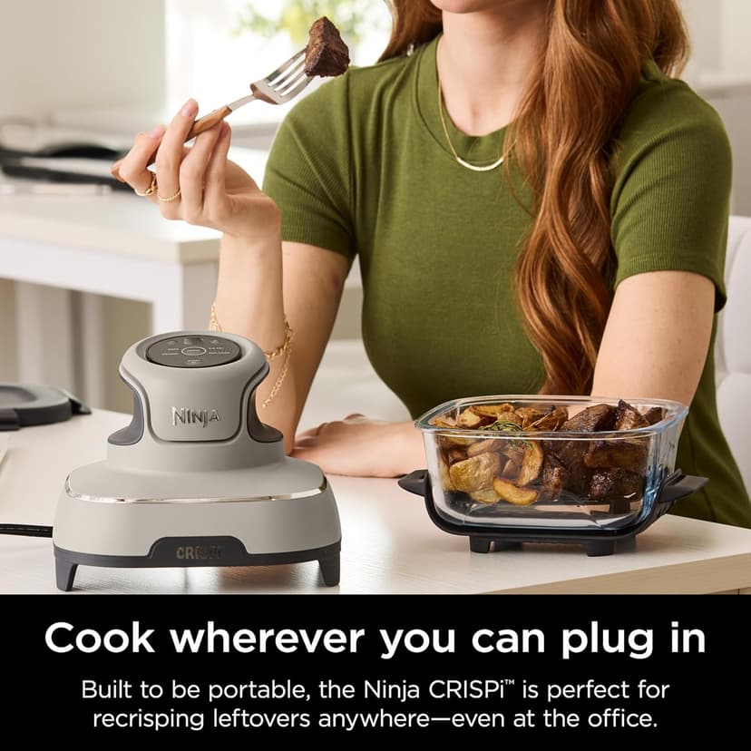 Ninja Crispi Air Fryer, Microwave, Freezer & Dishwasher Safe, Non Toxic Glass Portable Cooking System, 4 QT & 6 Cup Glass Containers with Storage Lids, Easy Meals, Air Fry, Bake, Stone, FN101ST