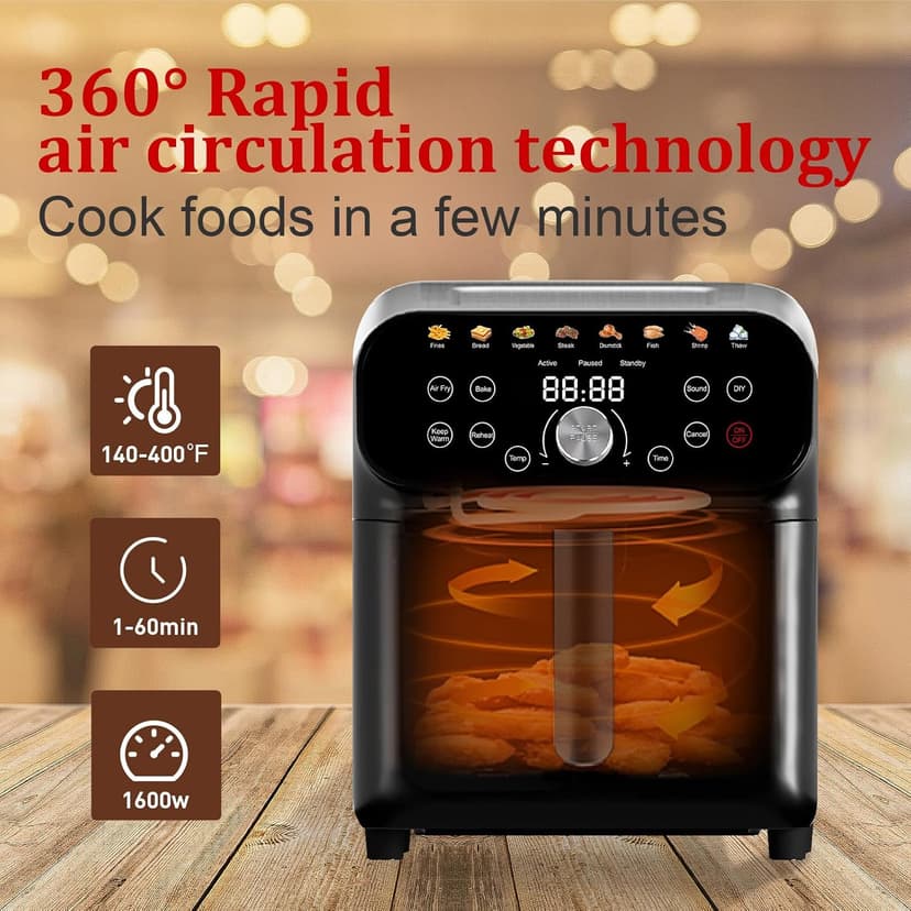 Air Fryer, 6QT Air Fryer Oven with LED Digital Touchscreen, 12 Preset Cooking Functions Air fryers, Bake, Reheat, Keep Warm, Nonstick and Dishwasher-Safe Basket, Stainless Steel/Black