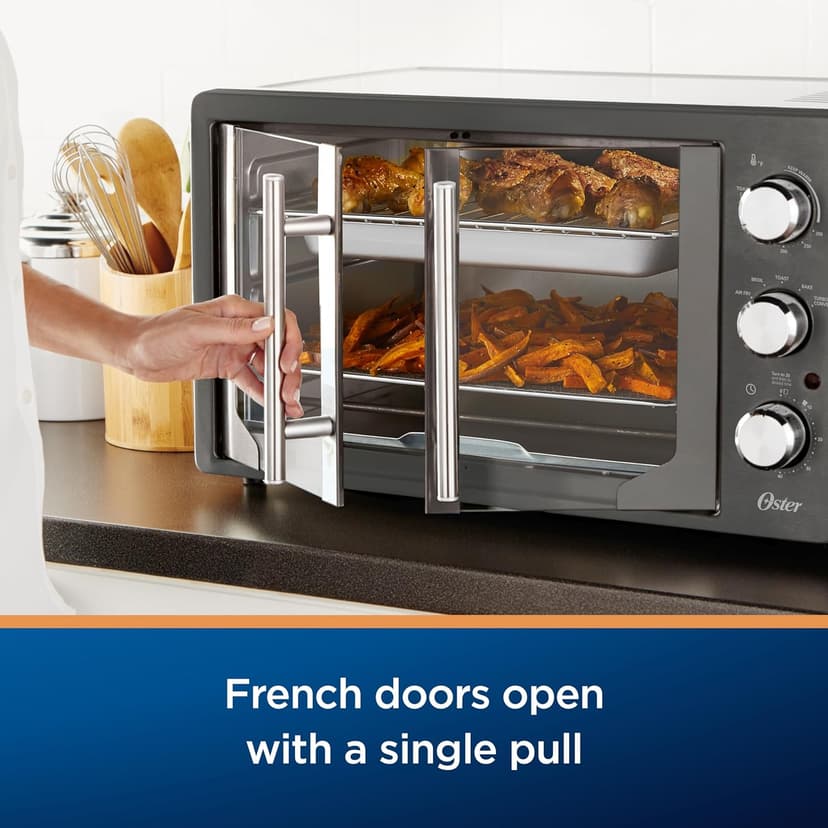 Oster Extra Large French Door Air Fryer Oven, 6 Cooking Functions, 60-Minute Timer, Stainless Steel Countertop Appliance