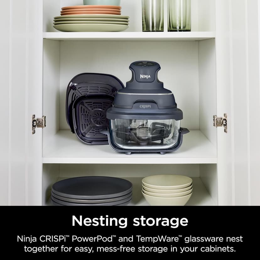 Ninja Crispi 4-in-1 Portable Glass Air Fryer Cooking System, 4QT & 6 Cup Glass Containers with Storage Lids, Easy Meals, Microwave, Freezer & Dishwasher Safe, Air Fry, Bake & More, Cyberspace, FN101GY