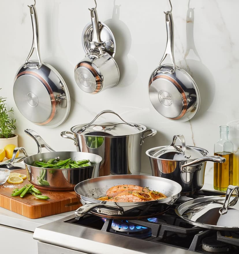 Anolon Nouvelle Stainless Steel Cookware Pots and Pans Set, 10 Piece