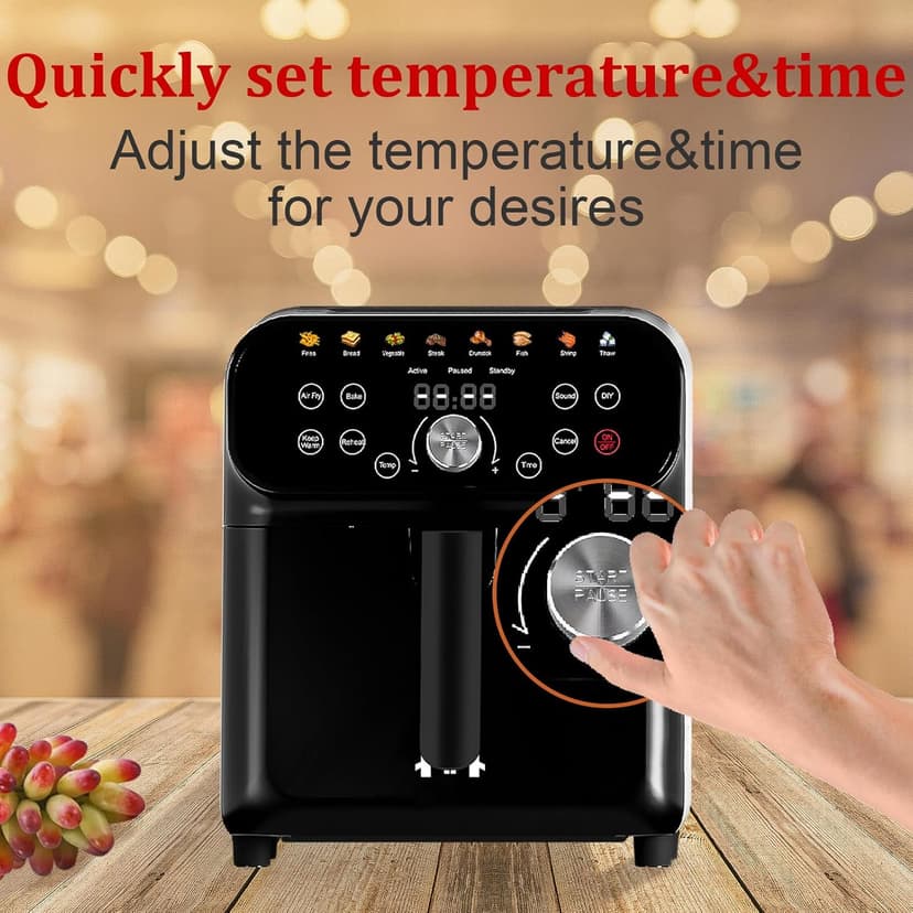 Air Fryer, 6QT Air Fryer Oven with LED Digital Touchscreen, 12 Preset Cooking Functions Air fryers, Bake, Reheat, Keep Warm, Nonstick and Dishwasher-Safe Basket, Stainless Steel/Black