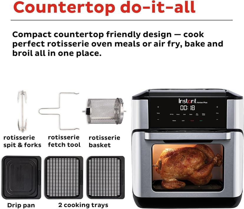 Instant 140-3000-01 Vortex Plus Quart 7-in-1 Multi-Use Air Fryer, 10QT, Silver,Black
