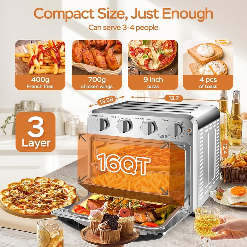 Air Fryer, Geek Chef Convection Air Fryer Toaster Oven, 4 Slice Toaster Airfryer Countertop Oven, Electric Hot Oven Oilless Cooker, Accessories & E-Recipes Included, ETL Listed, 16QT