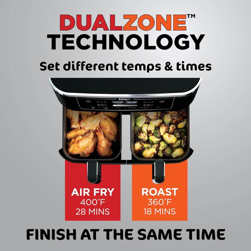 Ninja | Air Fryer | Finish Cooking Multiple Foods at the Same Time | 6-in-1 (Air Fry, Broil, Roast, Keep Warm, Dehydrate, Bake) | Fit up to 8lb Chicken Wings in the two 5 QT Baskets | DZ302