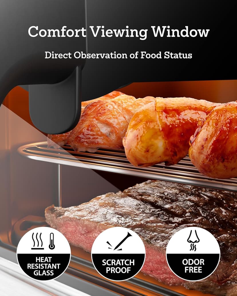 Air Fryer, 6 Qt, Stainless Steel Air Fryer, Stainless Steel Housing& Full Metal Inner Pot, Ceramic Glaze, PTFE and PFAS Free, 9 Digital One-Touch Cook Functions,120°F~450°F, 1700W