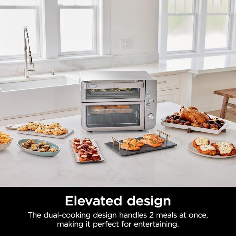 Ninja Air Fryer & Toaster Oven, Double Stack XL, Countertop Oven, 12-in-1 Fits 4.5lb Chicken, Pizza, Bagel, 6lbs of Wings, SmartFinish Cook 2 Different Meals at the Same Time, Stainless Steel, DCT601