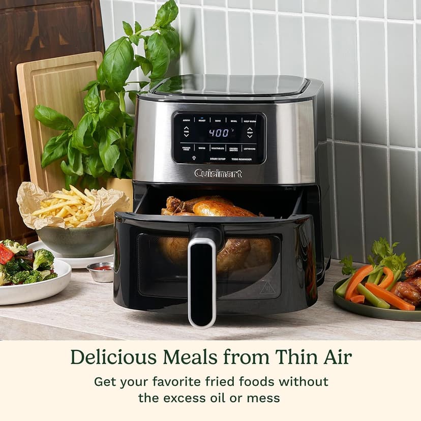 Cuisinart Air Fryer Oven, 6-Qt Basket Stainless Steel Air Fryer, Kitchen Dishwasher-Safe Parts with 5 Presets Roast, Bake, Broil, Air Fry and Keep Warm, Quick & Easy Electric Fryer, AIR-200
