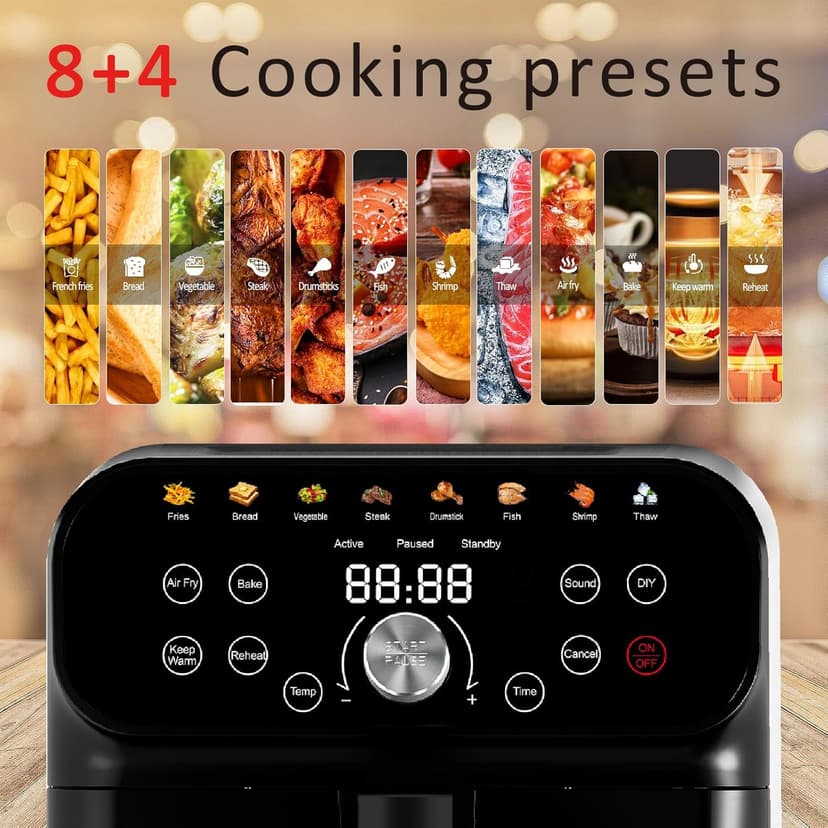 Air Fryer, 6QT Air Fryer Oven with LED Digital Touchscreen, 12 Preset Cooking Functions Air fryers, Bake, Reheat, Keep Warm, Nonstick and Dishwasher-Safe Basket, Stainless Steel/Black